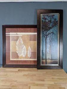 lot 101 image: Leaves and Fall Scene Framed Wall Art Decoration K