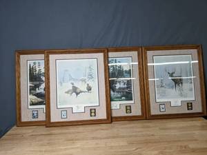 lot 199 image: Set of (4) Prints by Leo Stans, Including Boundary Waters Eagle and Duck and Winter Wonder Deer and Pheasant  H