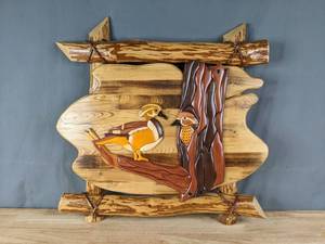 lot 200 image: Rustic Birds Woodland Creek Wood Art  H