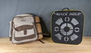 lot 120 image: Black Hole Four Sided Shooting Target and Picnic Basket Bag and Picnic Set K