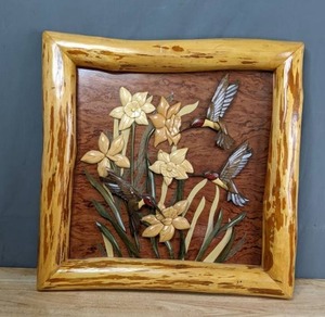 lot 98 image: Woodland Creek Wooden Flowers and Hummingbirds Art   H