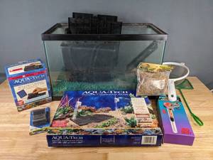 lot 217 image: Small Home Aquarium Tank and Accessories (Nets, Filter, and more) H