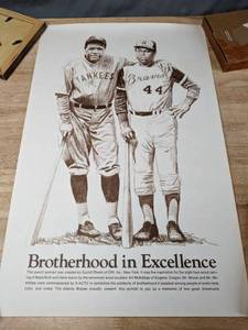 lot 78 image: 22 x14 Brotherhood in Excellence Pencil Portrait of Babe Ruth and Hank Aaron Memento by Euclid Shook N