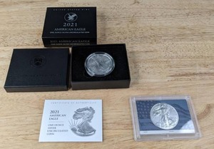 lot 32 image: 2021-W 1oz Proof American Eagle Silver Liberty Coin & 2020 1oz Proof American Eagle Silver Liberty Coin K