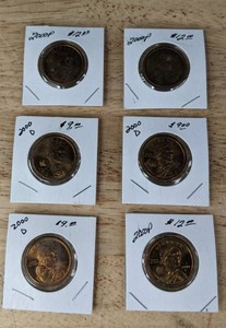 lot 129 image: Set of Three 2000P Minted and Three 2000D Minted Sacagawea Dollar Coins K