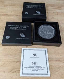 lot 11 image: US Mint 2011 America the Beautiful 5oz. Silver Uncirculated Coin Vicksburg National Military Park-Mississippi  K