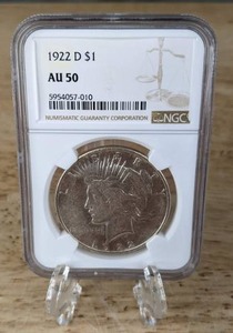 lot 7 image: 1922-D Silver Peace Dollar Coin NGC AU50  K