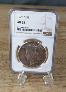 lot 9 image: 1923-S Silver Peace Dollar Coin NGC AU55  K