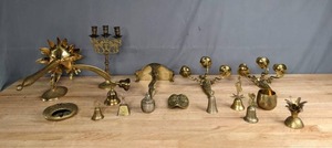 lot 266 image: Brass Colored Bells, Candleholders and Other Decorative Items  M