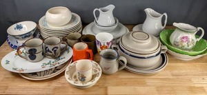 lot 247 image: 38 Piece Set of Plates, Pitchers and Dishes Bavaria, Red Wing, Roy Kirkham England Fine Bone China, Alfred Meakin, Chateau Stoneware, Blue Heaven Royal China, Iron Stone China, Etc. M