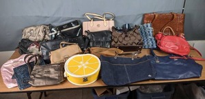 lot 291 image: Large Assortment of Purses and Handbags - Ralph Lauren, Rosetti, Louis Vuitton, Relic, Marc Jacobs, Anne Klein, and more M