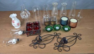 lot 255 image: Votive Candle Holders, Glass Dome, Clear Vases, Wall Sconce Candle Holders, Green Teacup Candle Holders, Etc. M