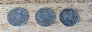lot 34 image: Set of (3) Barber Quarter Dollar Coins, 1908 D, 1914 D, & 1915 D K