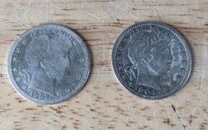 lot 28 image: 1904-O and 1907-O Barber Quarter Dollar Coins K