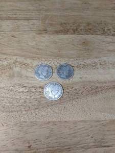 lot 35 image: Set of (3) Barber Quarter Dollar Coins, 1908 D, 1909 D, & 1914 D K