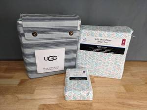 lot 724 image: NEW Mainstays Soft Microfiber King Pillow Cases, Full Sheet Set and UGG Full Sheet Set M