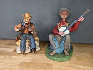 lot 703 image: Cowboy Musicians Melody in Motion The Fiddler and Banjo on my Knee Musical Figurine  M