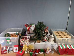 lot 479 image: Assorted Christmas Decorations, Hallmark Ornament, Home Town Express, and Enchanted Forest Tree Plus More N