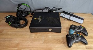 lot 741 image: Microsoft Xbox 360 S Black Console with Headphones, Controllers and LED Strip Lights M