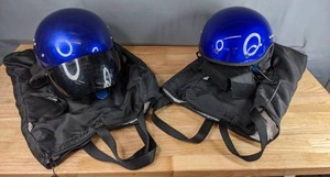 lot 744 image: Two Rad Electronics Blue Size Large Motorcycle Helmets with Carrying Bags M
