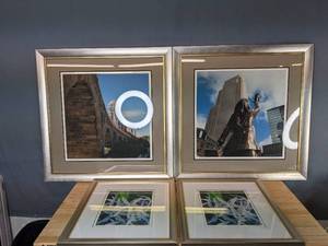 lot 492 image: Set of Four Wall Art Pieces Including Two Floral Pictures and Marys Toss and Sweeping Arches by D. Kahler  N