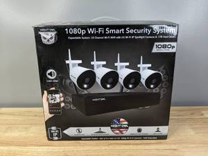 lot 15 image: Night Owl Security Camera System, 10 Channel Wi-Fi NVR 1TB Hard Drive, 4 Wi-Fi IP 1080p HD Spotlight Surveillance Bullet Cameras, 2-Way Audio Enabled Indoor Outdoor Cameras Night Vision X
