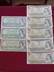 lot 13 image: (8) Vintage Canadian $1 Notes