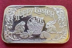 lot 21 image: 1 Oz Silver Happy Easter Bar