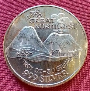 lot 28 image: 1 Oz The Great Northwest Silver Round