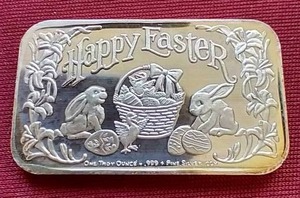 lot 32 image: 1 Oz. Happy Easter Silver Bar