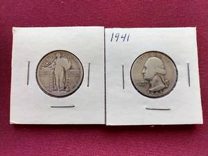 lot 33 image: (2) 90% Silver Quarters