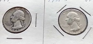 lot 71 image: (2) 90% Silver Quarters