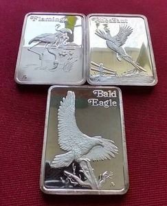 lot 76 image: Lot of (3) 1 Oz. Silver Birds of America Bars