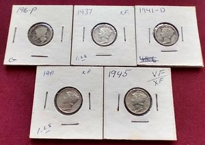 lot 88 image: (5) Mercury Dimes - Includes 1st Year
