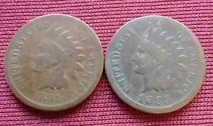 lot 136 image: (2) Indian Head Pennies - 1881 & 1883