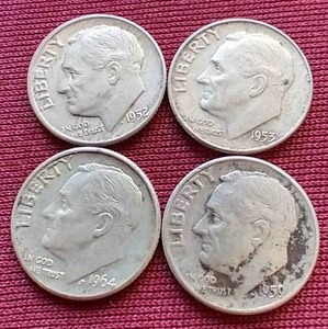 lot 146 image: (4) 90% Silver Dimes