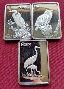 lot 162 image: Lot of (3) 1 Oz. Silver Birds of America Bars