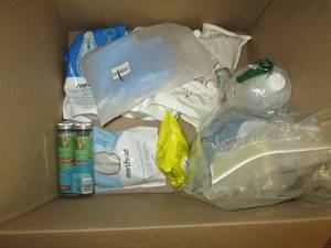 box of cleaning chemicals and soaps...