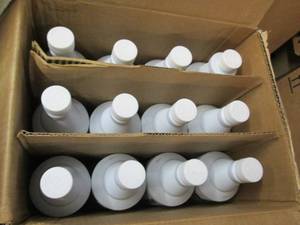 12 bottles of cleaning chemicals ...
