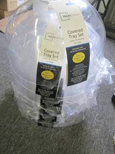 6 covered trays ...