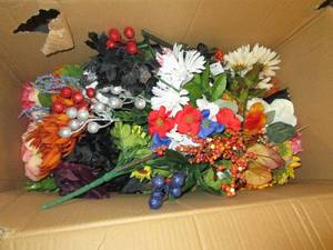 box of faux flowers ...