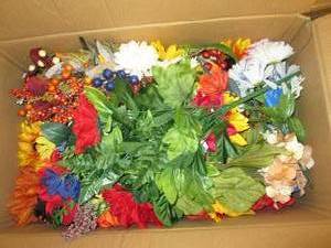 box of faux flowers ...