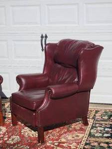 lot 6 image: Lush Wingback Leather Reclining Armchairs, pair