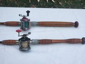 lot 150A image: Handcrafted Vintage Wood Fishing Poles by Montague