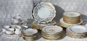lot 27 image: Gold and White China Dinnerware  Minton  Rosenthal  Royal Albert  Coalport