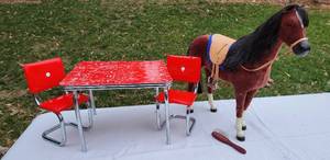 lot 65 image: American Girl Doll Accessories  Horse and Kitchen Table  Chairs