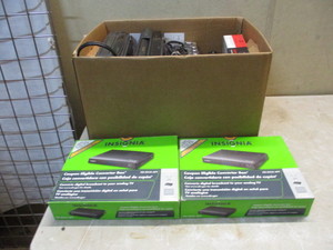 lot 40 image: Vintage Electronics Lot-(2) VHS Players. RCA TVRadio, DVD Player and (3) NIB Converter boxes.