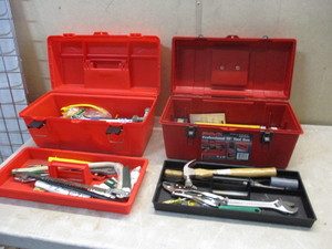 lot 53 image: Two Plastic Tool Boxes of Tools and house misc