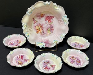 lot 531 image: Antique Floral Painted Six Piece Royal Coburg RS Prussia Dessert Set