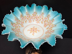 lot 535 image: Antique Lovely Silver Plate Center Piece with Floral Painted Bowl